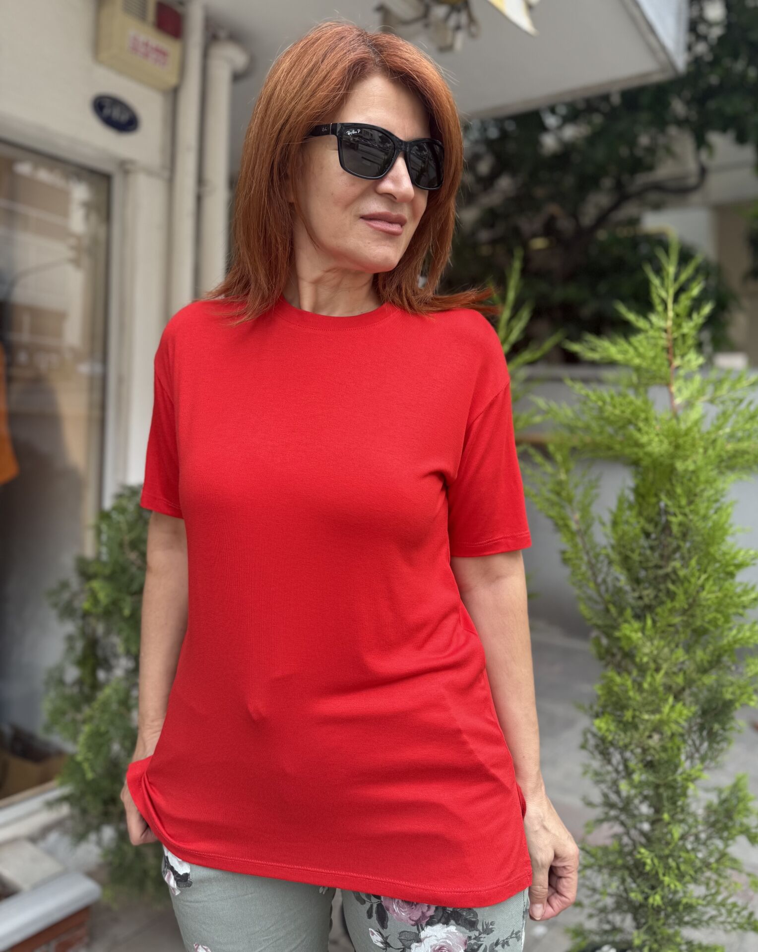 Viskon Yuvarlak Yaka Tişört Kırmızı