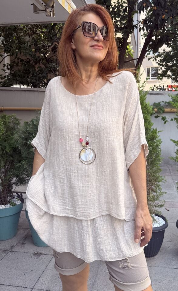 Clara İtalyan Kolyeli Bluz Bej