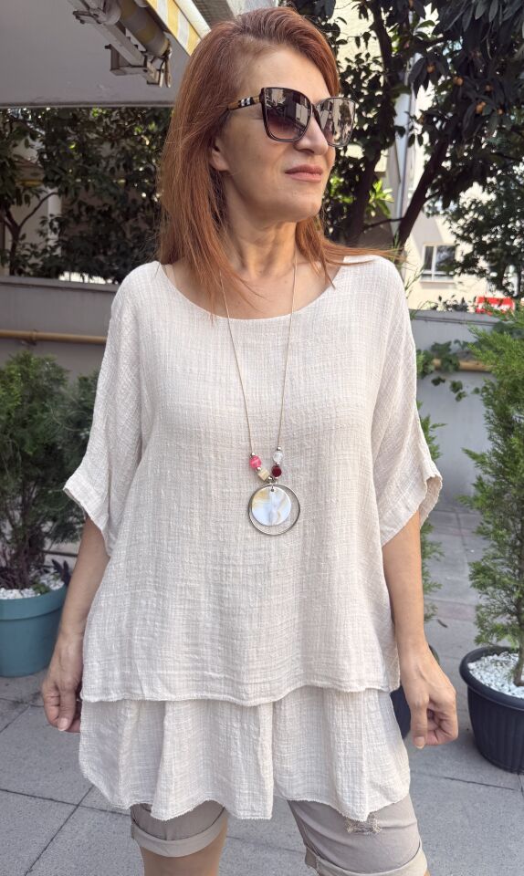 Clara İtalyan Kolyeli Bluz Bej