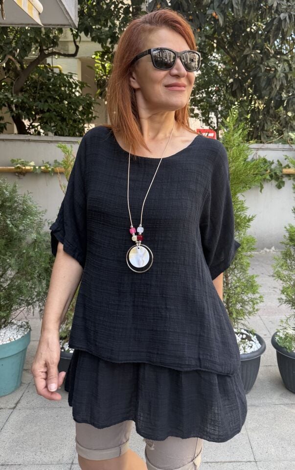 Clara İtalyan Kolyeli Bluz Siyah