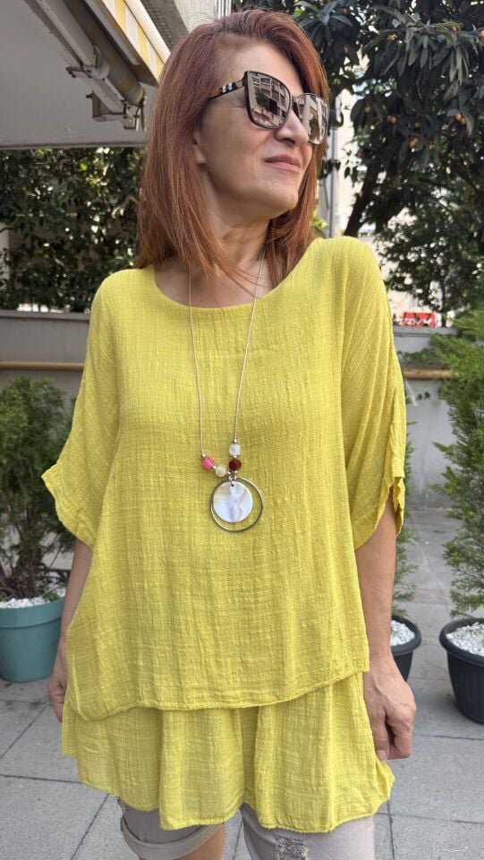 Clara İtalyan Kolyeli Bluz Hardal