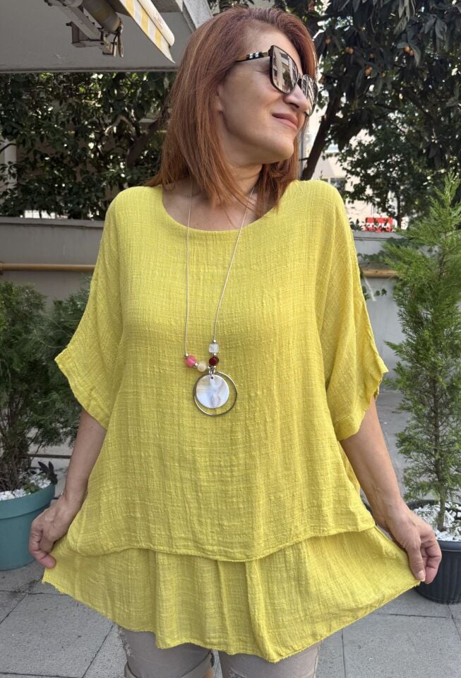 Clara İtalyan Kolyeli Bluz Hardal