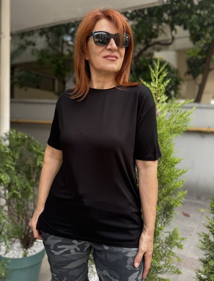 35D- Viskon Yuvarlak Yaka Tişört Siyah