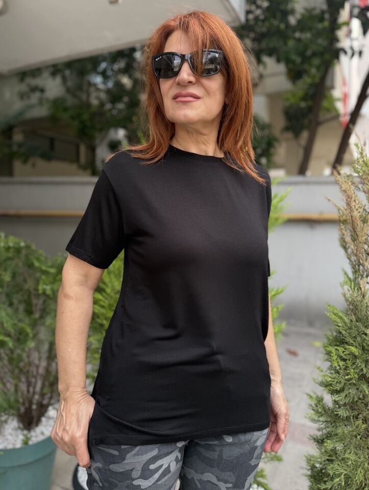 35D- Viskon Yuvarlak Yaka Tişört Siyah