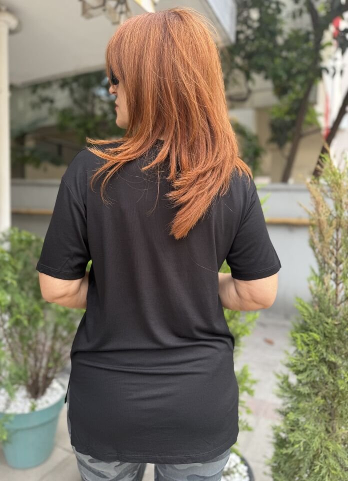 35D- Viskon Yuvarlak Yaka Tişört Siyah