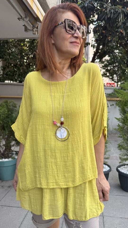 Clara İtalyan Kolyeli Bluz Hardal