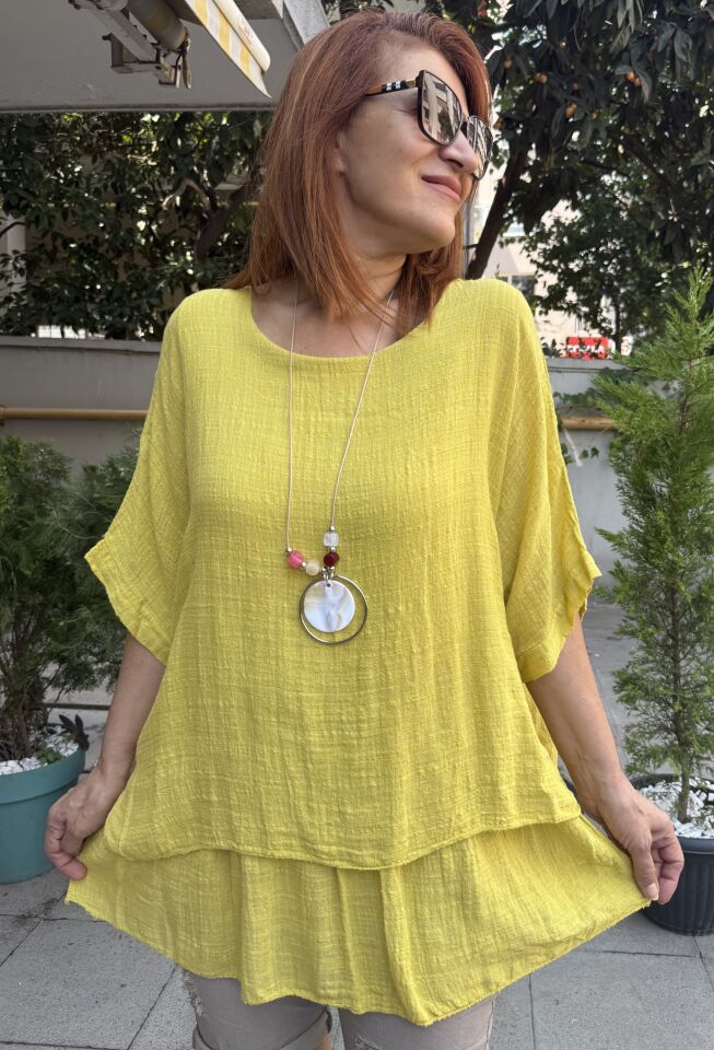 Clara İtalyan Kolyeli Bluz Hardal