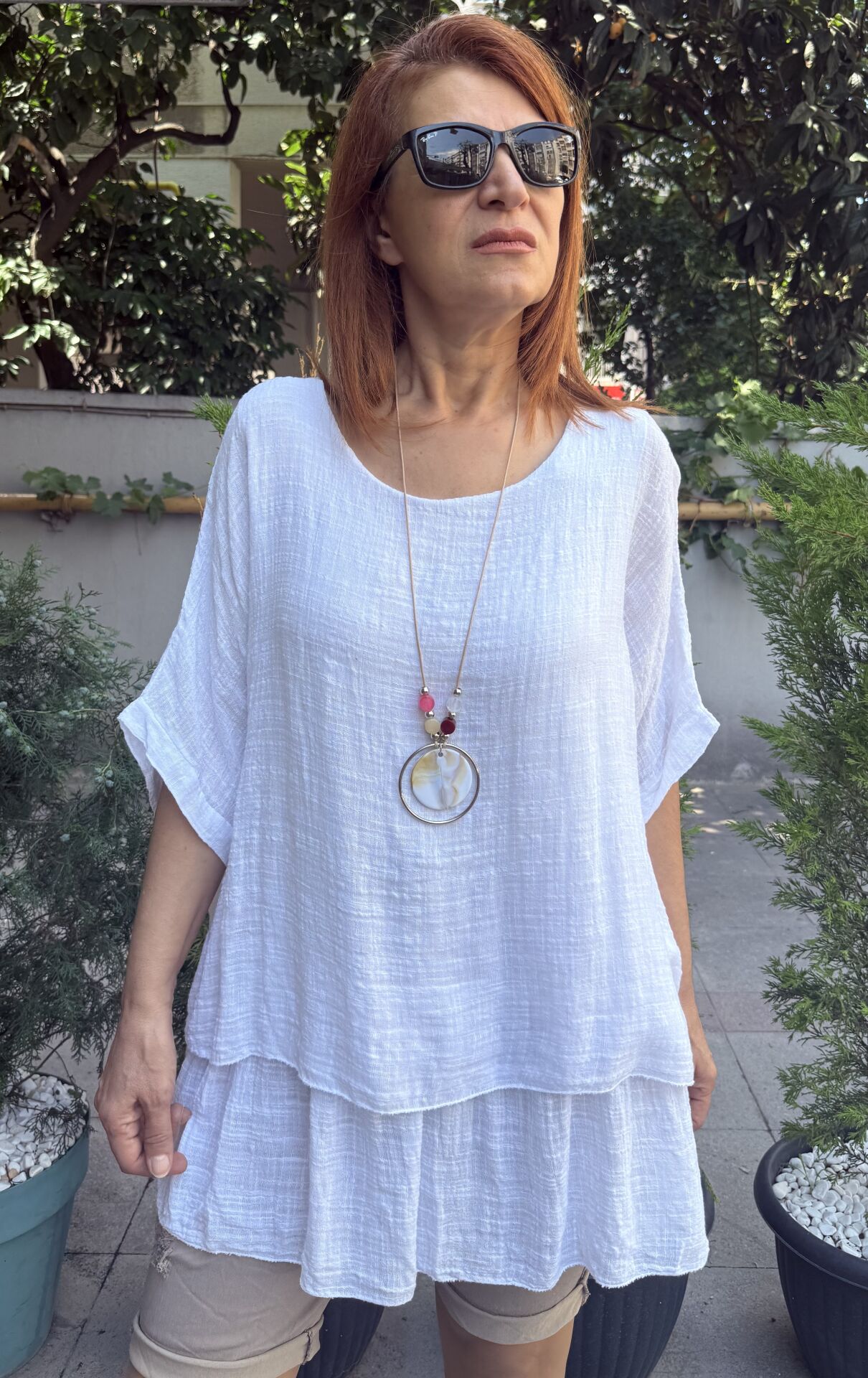 Clara İtalyan Kolyeli Bluz Beyaz