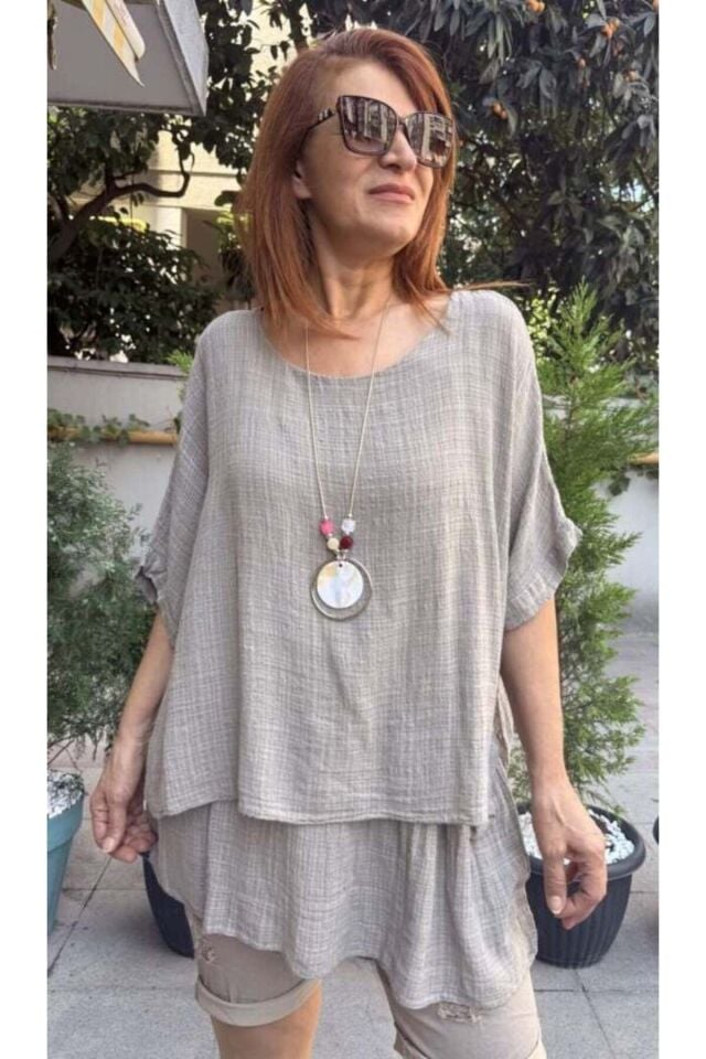Clara İtalyan Kolyeli Bluz Vizon