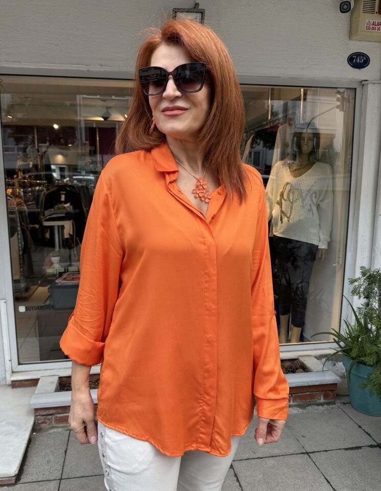 E- Viskon Gömlek Açık Turuncu