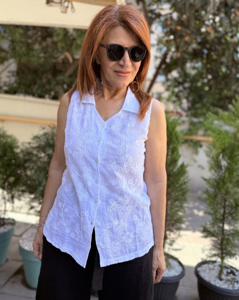 Kolsuz Güpür Gömlek Beyaz