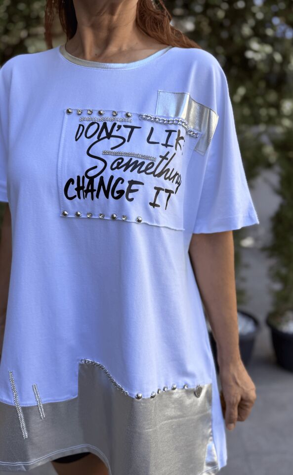 Taş Detay Tunik Change Beyaz