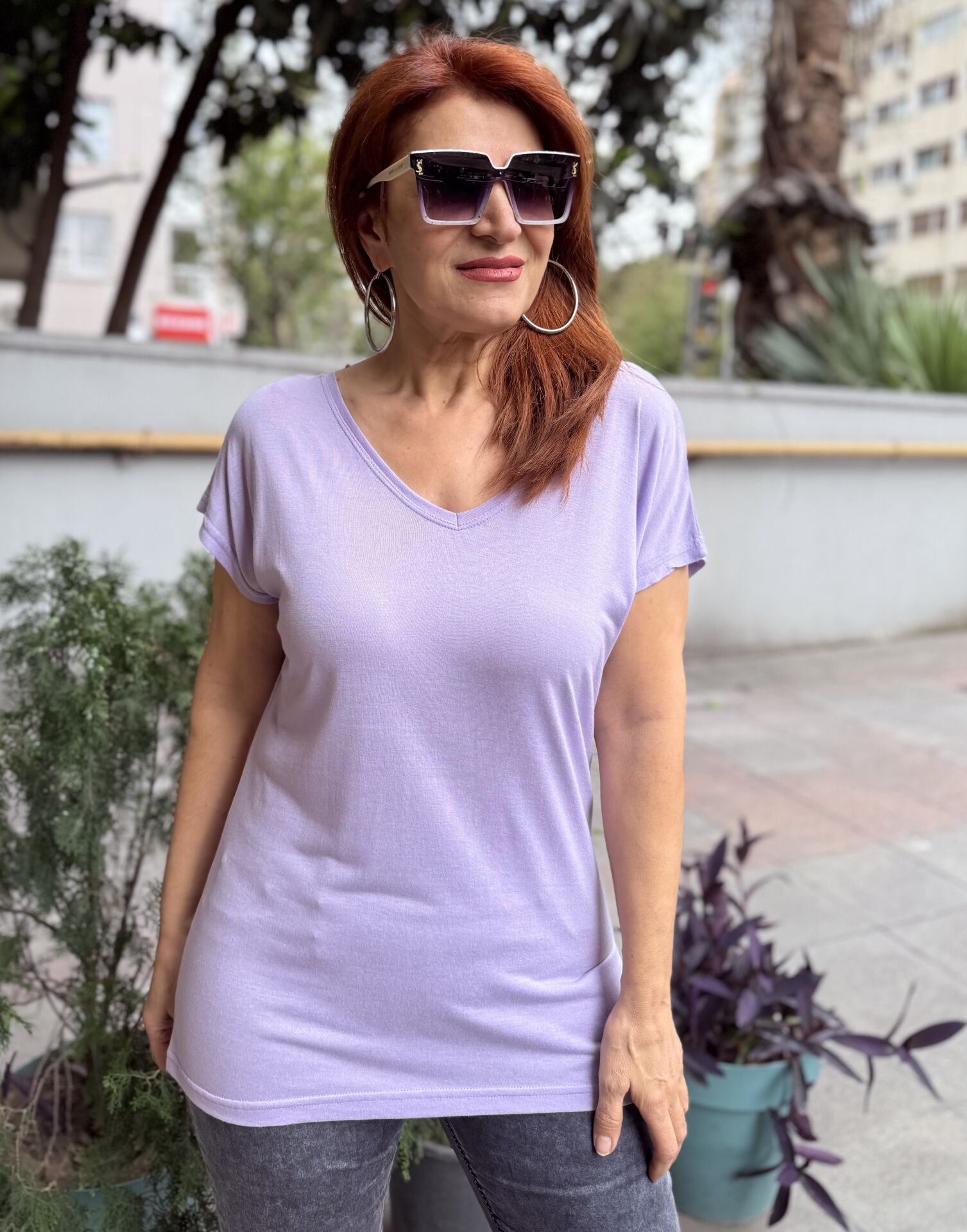 NCD- Viskon Ön Arka V Tişört Lila