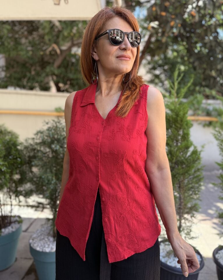 Kolsuz Güpür Gömlek Kırmızı