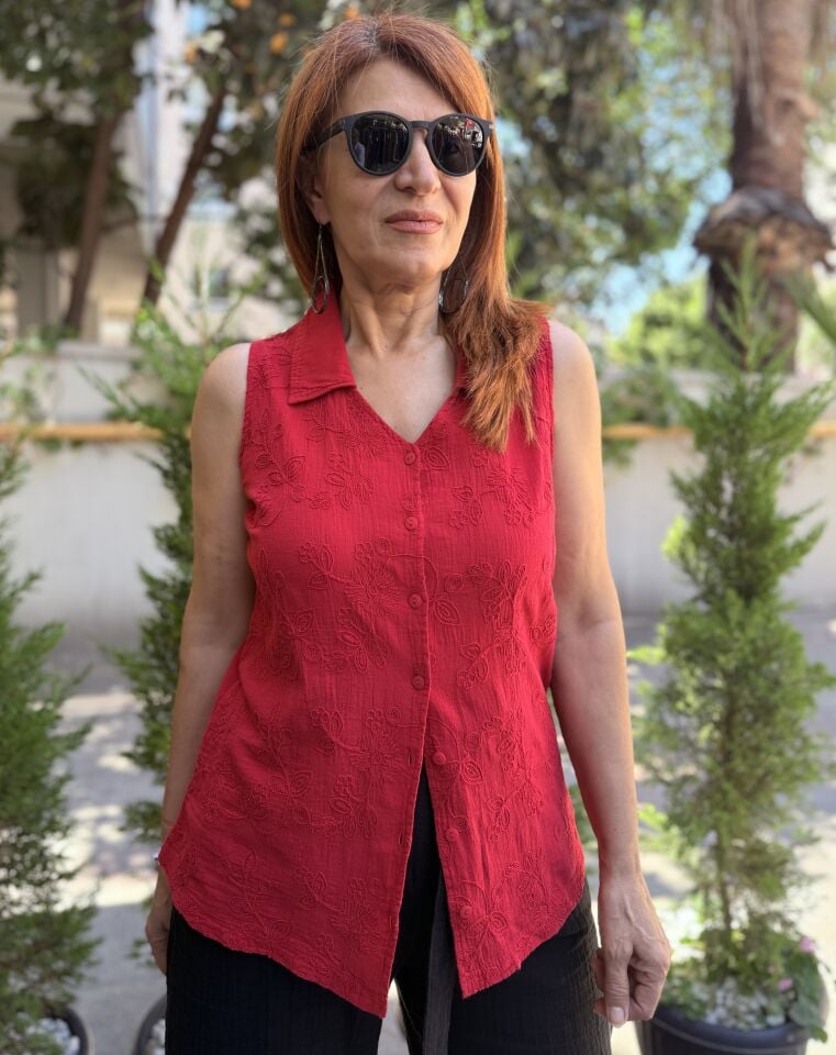Kolsuz Güpür Gömlek Kırmızı