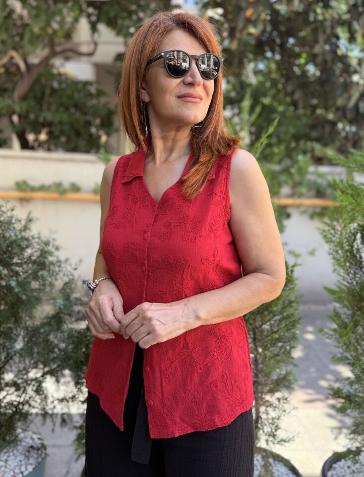 Kolsuz Güpür Gömlek Kırmızı