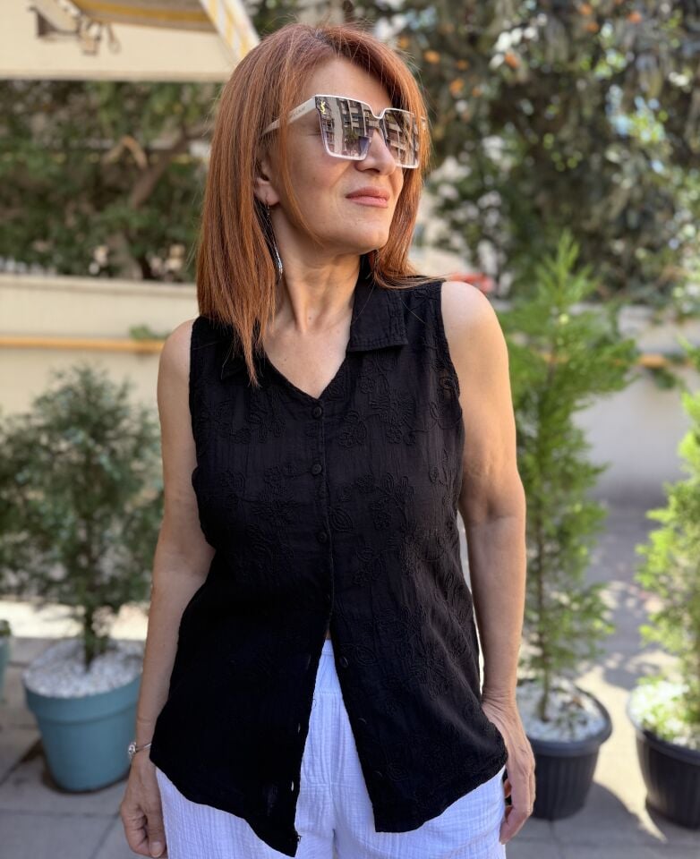 Kolsuz Güpür Gömlek Siyah