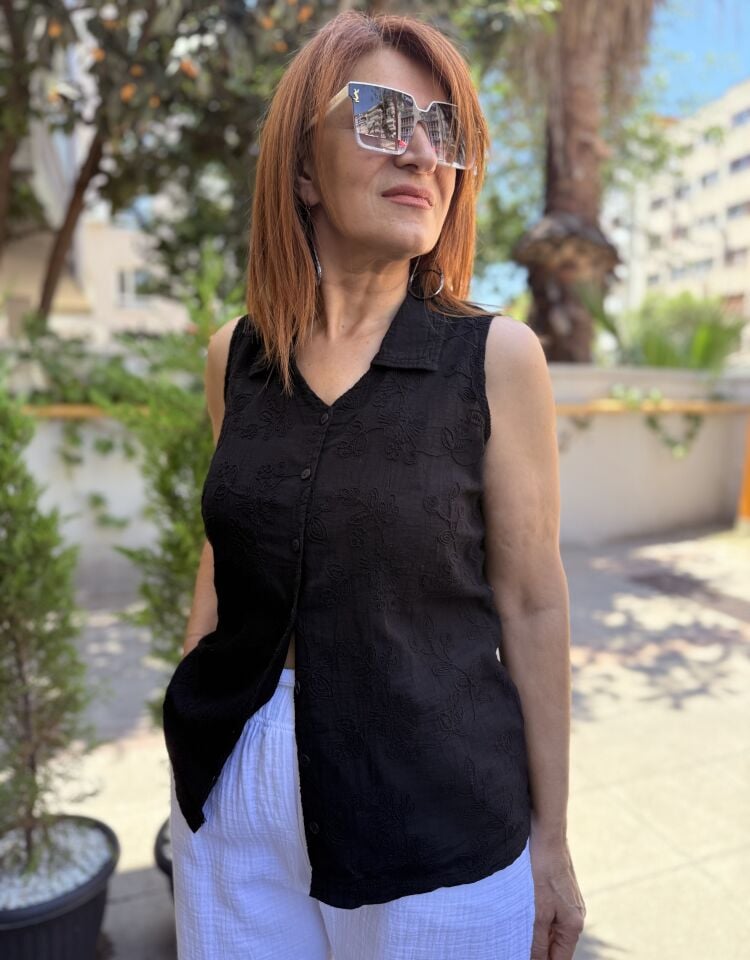 Kolsuz Güpür Gömlek Siyah