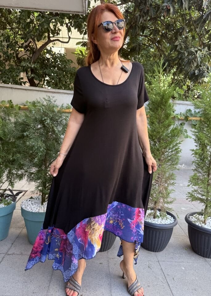 Şifon Etekli Viskon Elbise Renkli