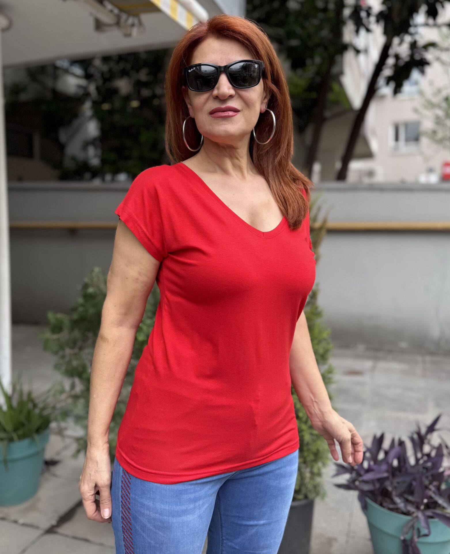 NCD- Viskon Ön Arka V Tişört Kırmızı