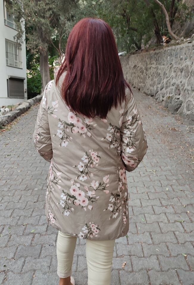 İtalyan Çift Taraflı Uzun Mont Çiçekli Bej