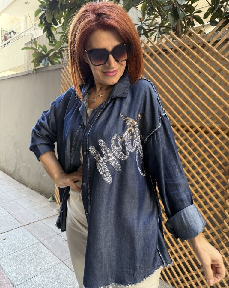 İtalyan ''Hey'' Tencel Kot Gömlek Koyu Mavi