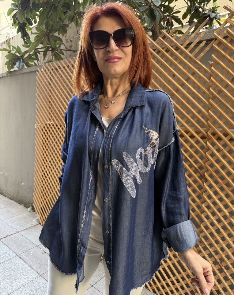 İtalyan ''Hey'' Tencel Kot Gömlek Koyu Mavi