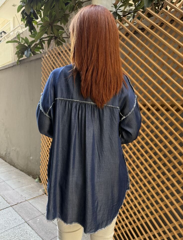 İtalyan ''Hey'' Tencel Kot Gömlek Koyu Mavi