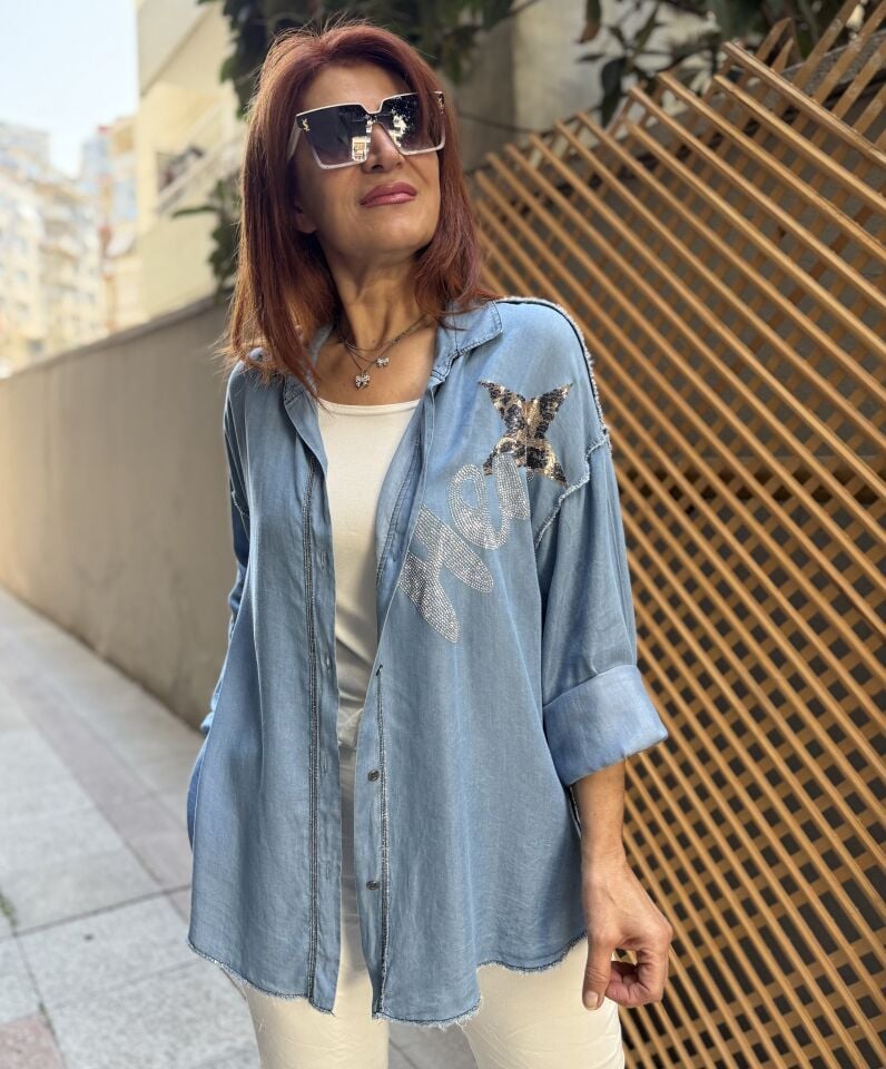 İtalyan ''Hey'' Tencel Kot Gömlek Açık Mavi