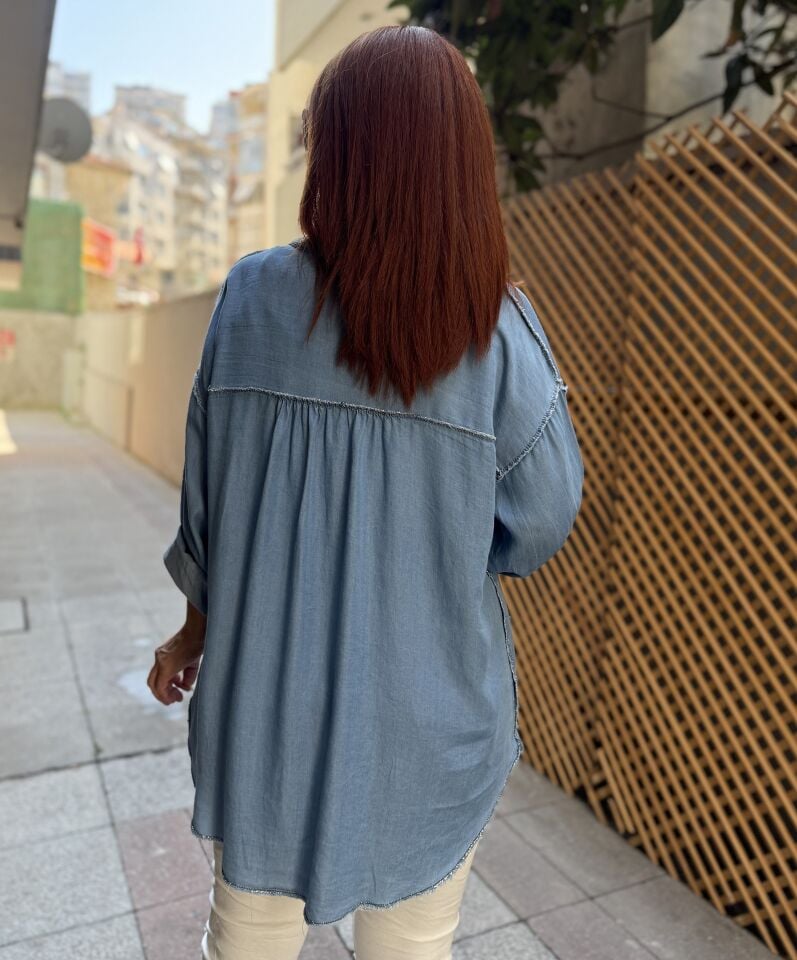 İtalyan ''Hey'' Tencel Kot Gömlek Açık Mavi