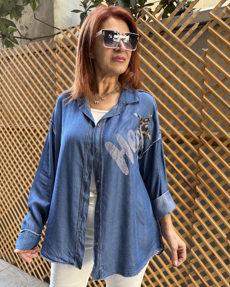 İtalyan ''Hey'' Tencel Kot Gömlek Orta Mavi