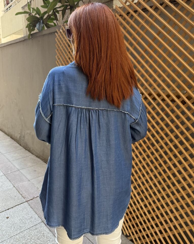 İtalyan ''Hey'' Tencel Kot Gömlek Orta Mavi