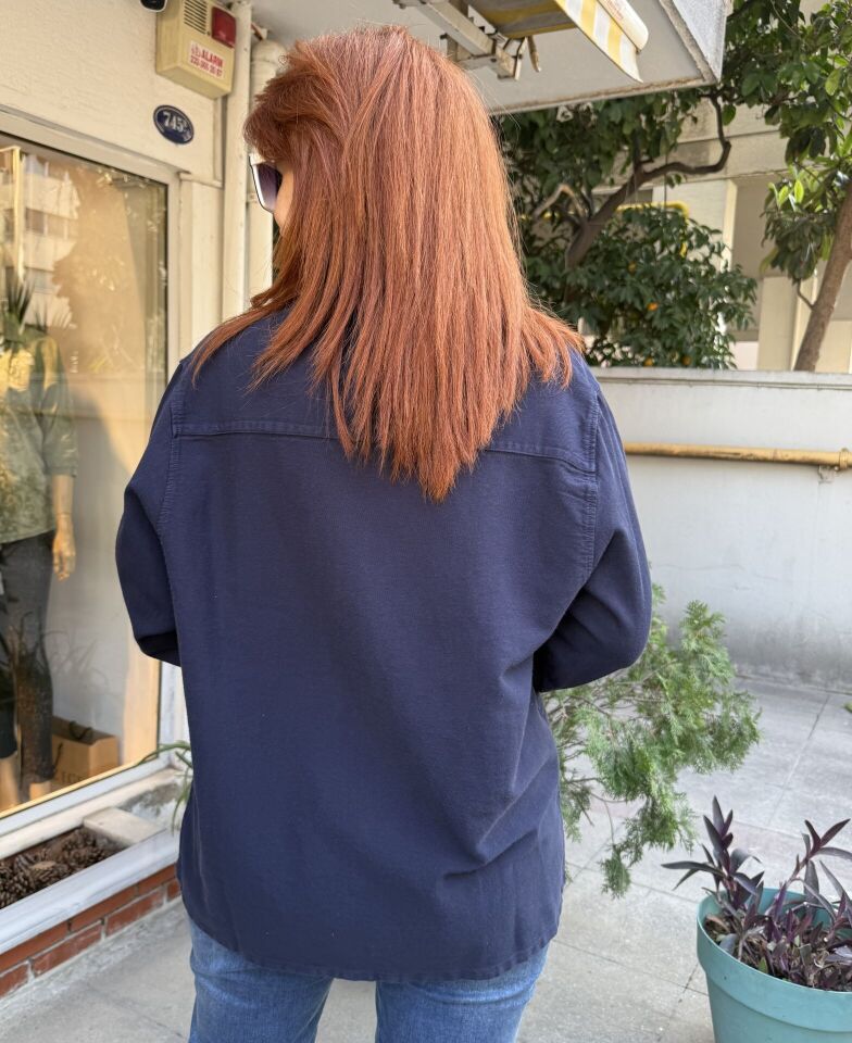 Eteği Güpür Fermuarlı Ceket Lacivert