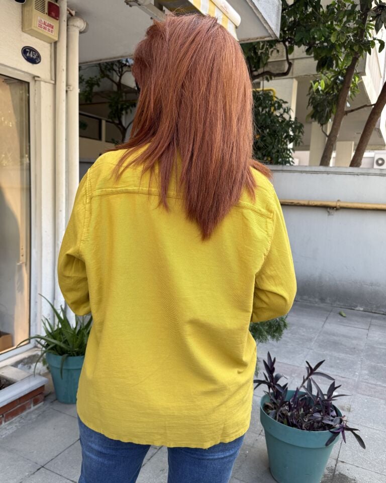 MLT- Eteği Güpür Fermuarlı Ceket Hardal