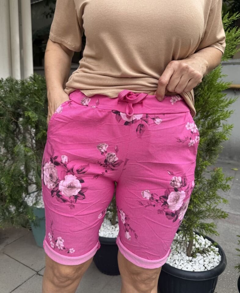 Çiçekli İtalyan Şort Pembe