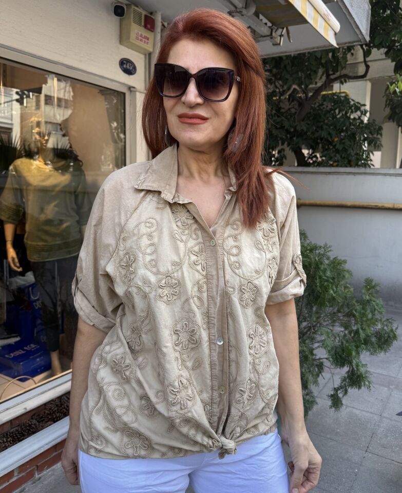 Reglan Kabartmalı Gömlek Sütlü Kahve