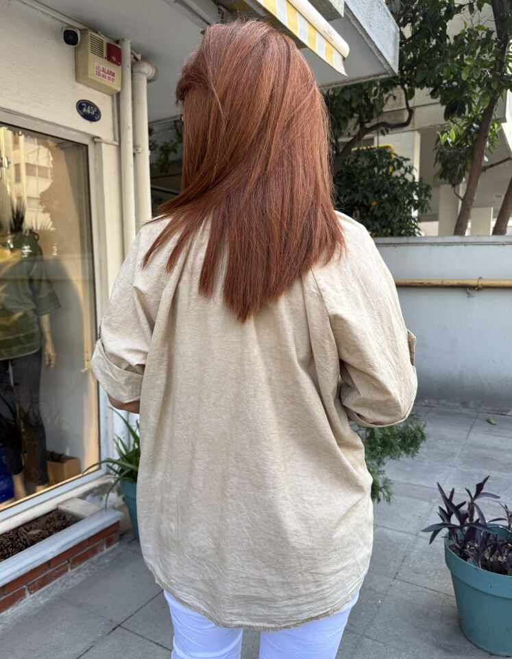 Reglan Kabartmalı Gömlek Sütlü Kahve