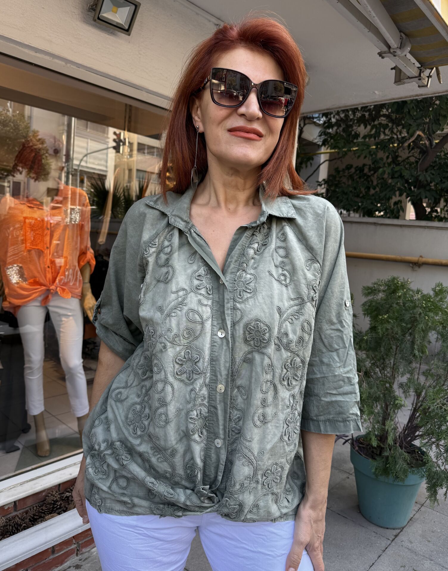 Reglan Kabartmalı Gömlek Haki