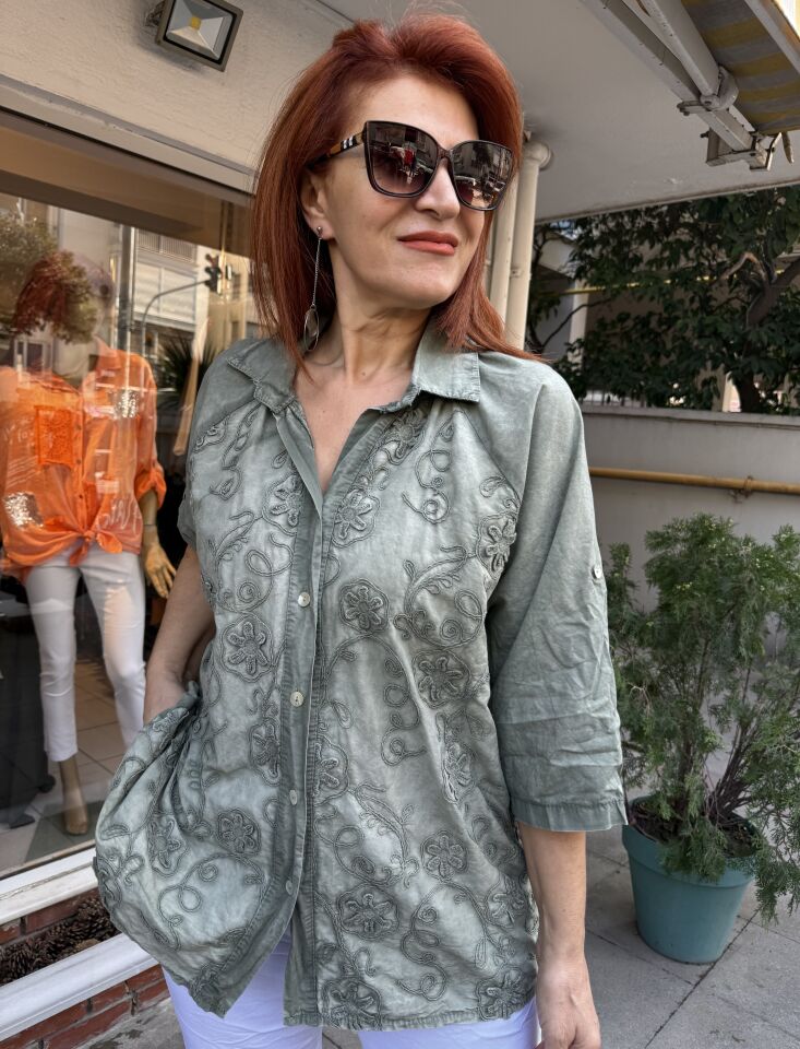 Reglan Kabartmalı Gömlek Haki
