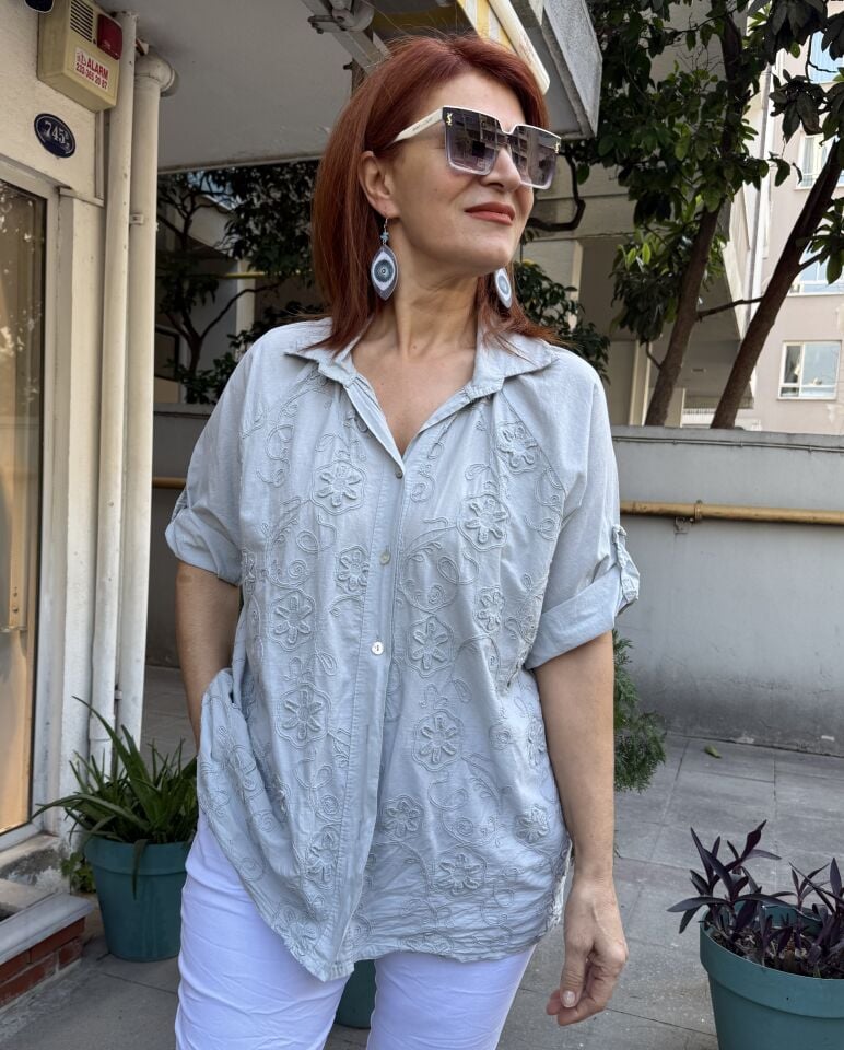 Reglan Kabartmalı Gömlek Taş