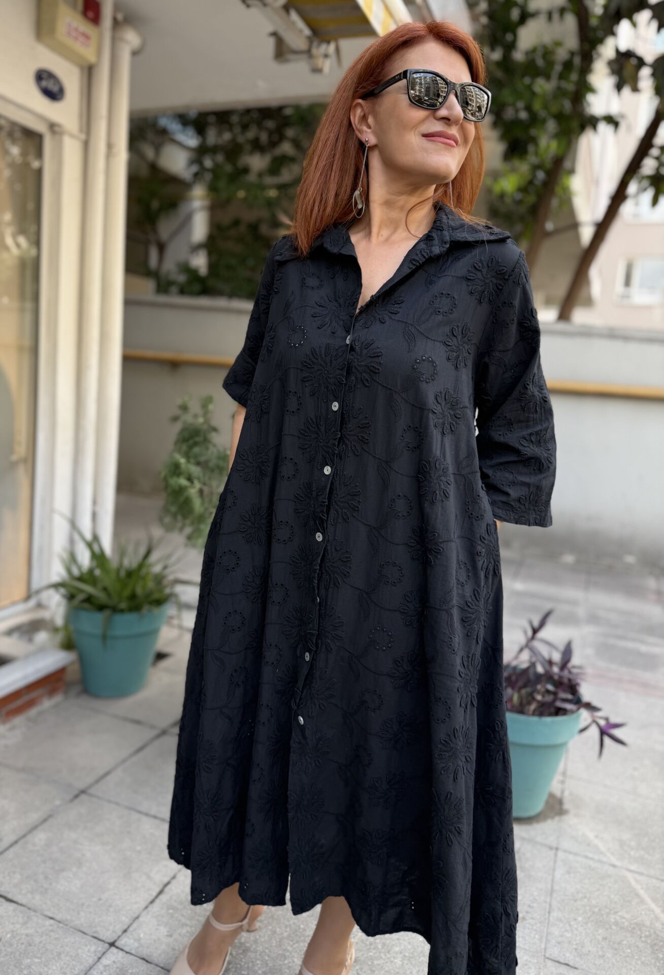 İtalyan Güpür Elbise Siyah