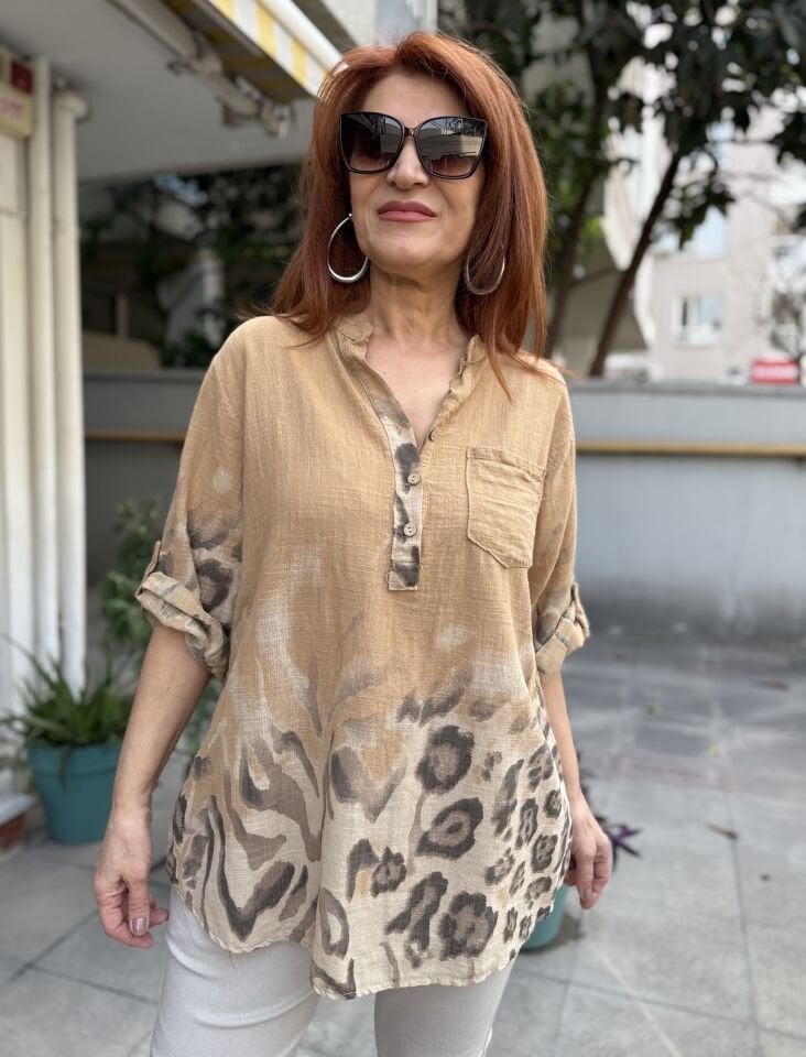 İtalyan Eteği Leopar Gömlek Camel