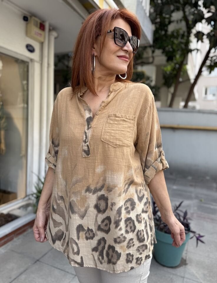 İtalyan Eteği Leopar Gömlek Camel