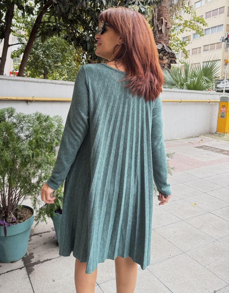İtalyan Pileli Elbise Yeşil