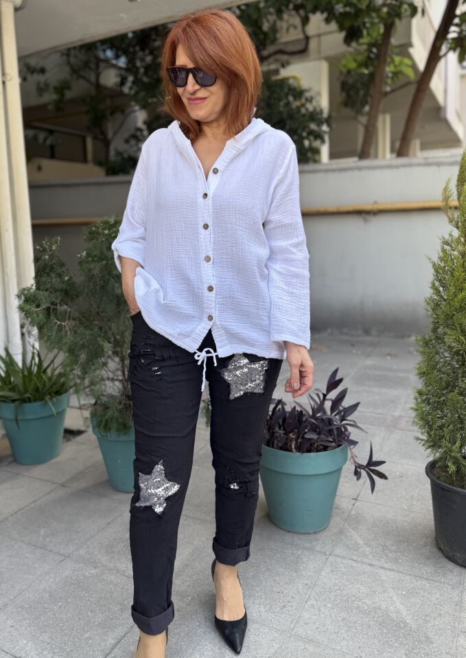 İtalyan Yıldızlı Pantolon Siyah