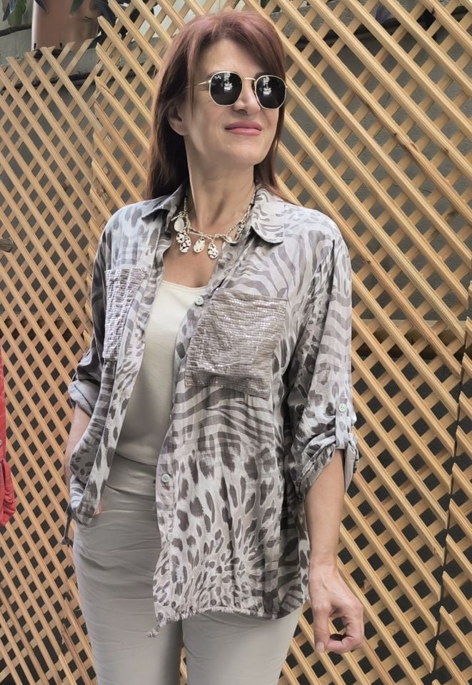 İtalyan Leopar Gömlek Vizon