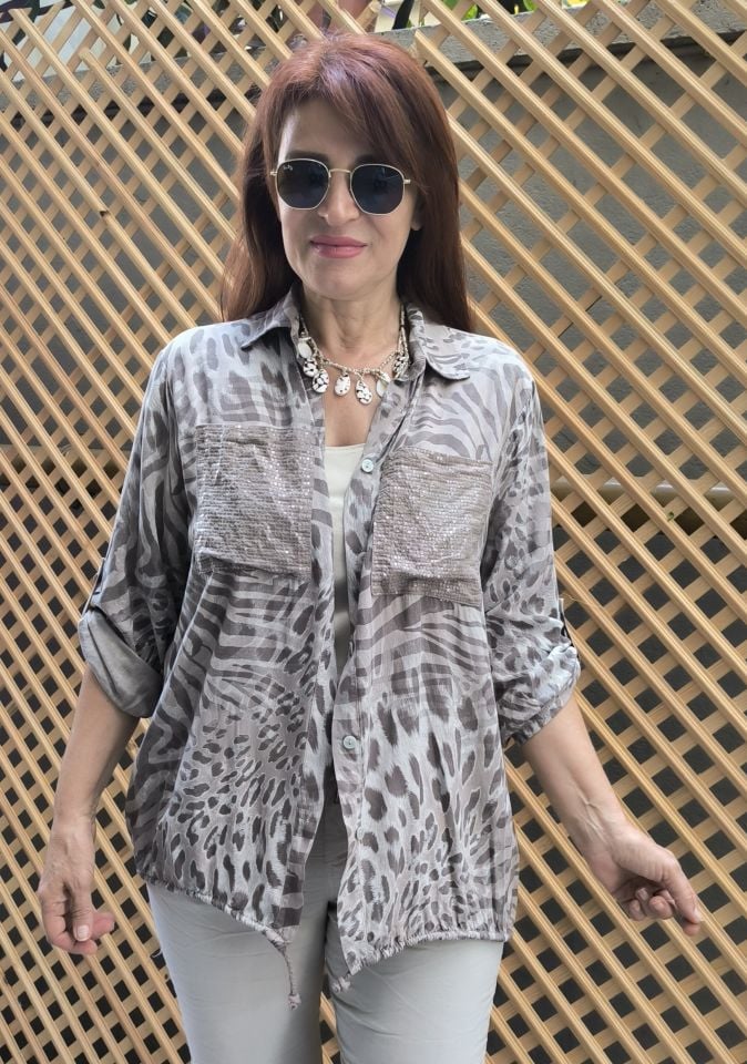 İtalyan Leopar Gömlek Vizon