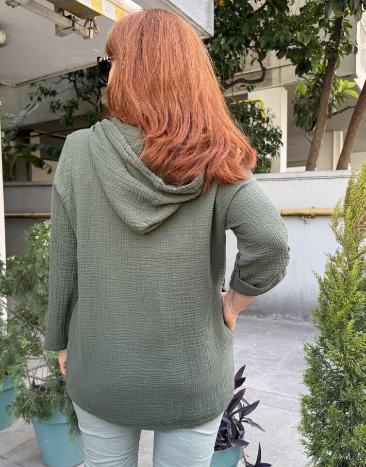 Müslin Kapüşonlu Gömlek Haki