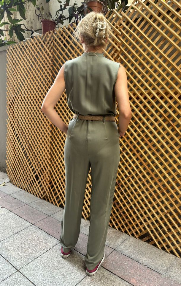 Tencel Önü Düğmeli Tulum Çağla Yeşil