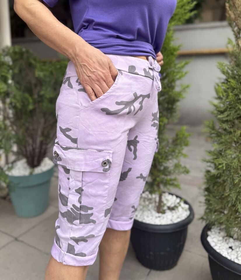 İtalyan Kargo Kapri Kamuflaj Lila